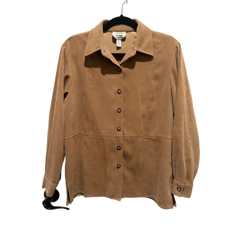 Talbots Petites Faux Suede Shacket Soft Touch Button Front Tan Jacket Shirt S